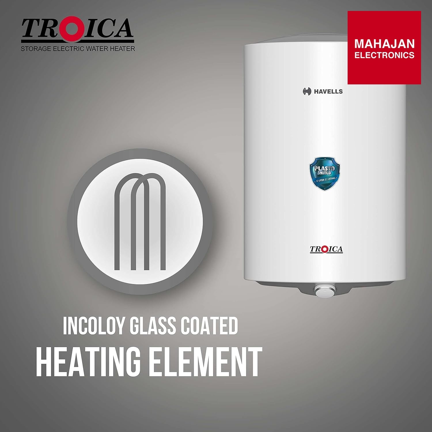 Havells Troica 15-Litre Vertical Storage Water Heater (Geyser) White Grey, 4 star - Mahajan Electronics Online