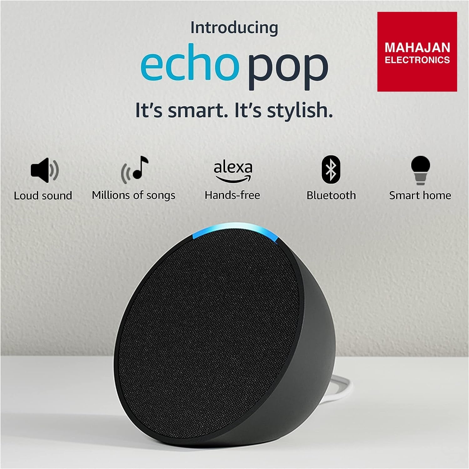 Amazon Echo Pop| Smart speaker with Alexa and Bluetooth| Loud sound, balanced bass, crisp vocals| Black Amazon