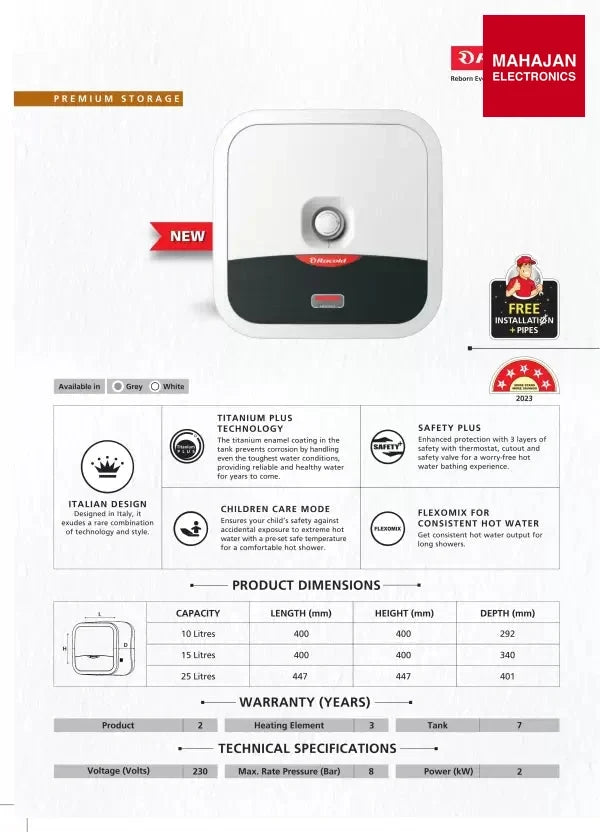 Racold Omnis 25 R 2KW G white 25 Litre Storage Water Heater - Mahajan Electronics Online