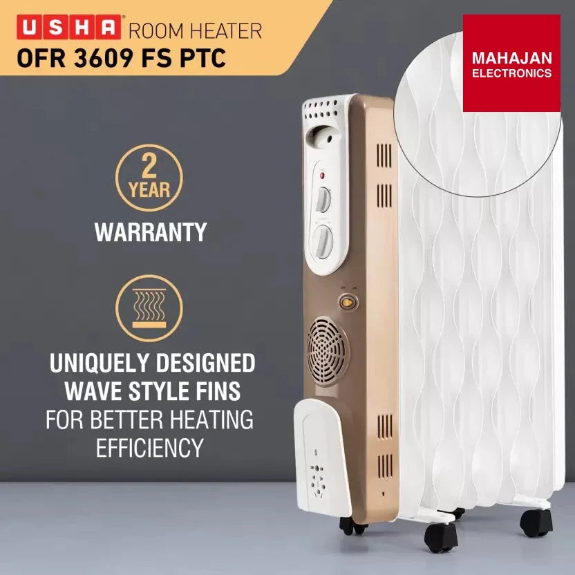 USHA OFR 3609 FS PTC Oil Filled Room Heater 9fin - Mahajan Electronics Online