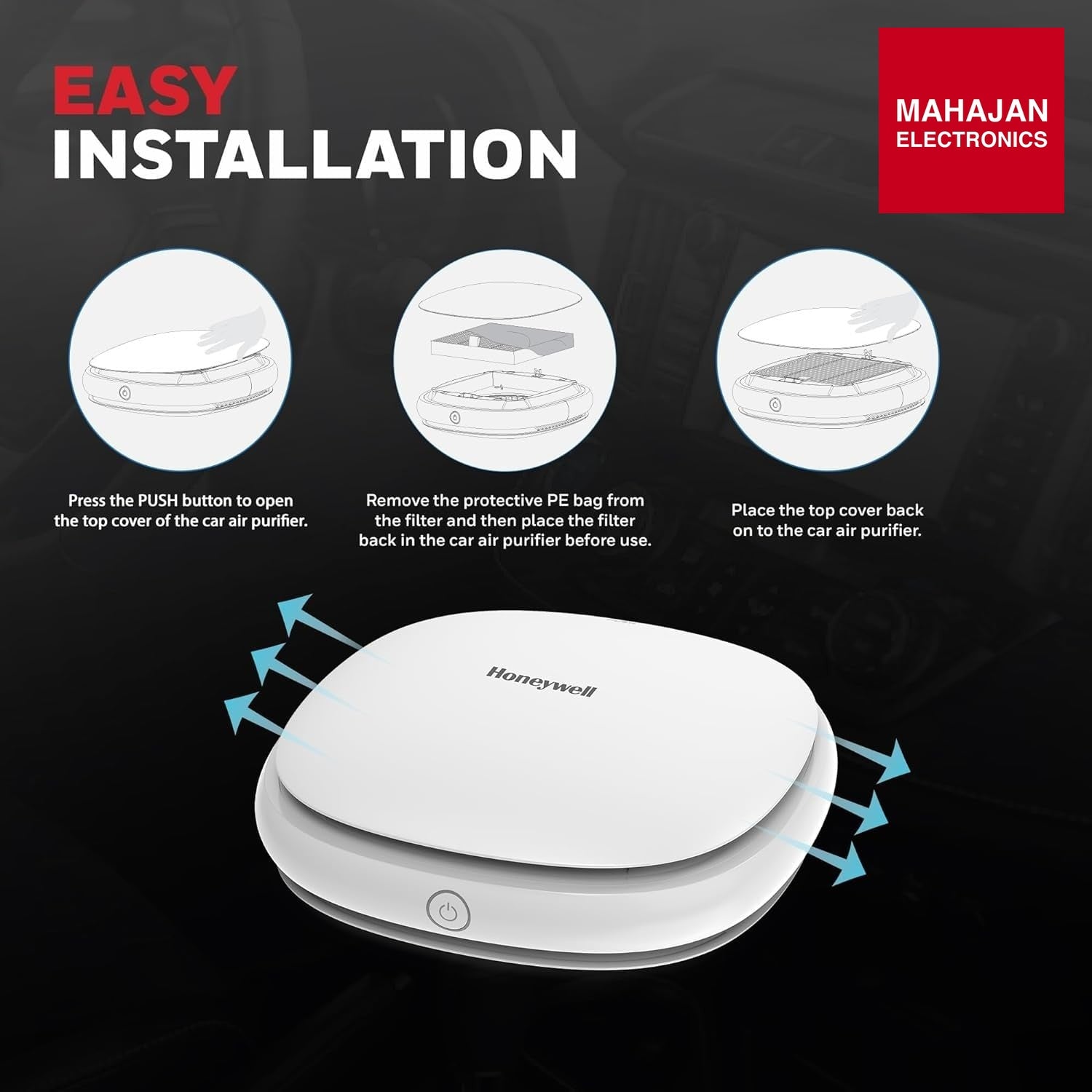 Honeywell Move Pure3 Car Air Purifier,Hepa filter& Ionizer – Mahajan Electronics Online.