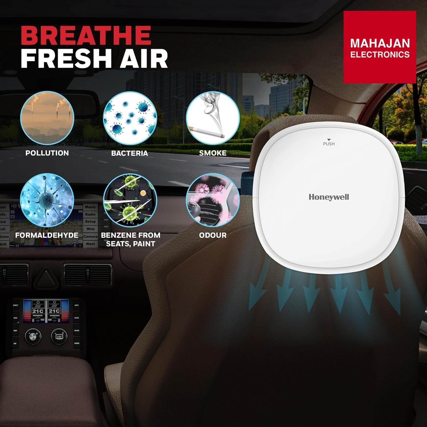 Honeywell Move Pure3 Car Air Purifier,Hepa filter& Ionizer – Mahajan Electronics Online.