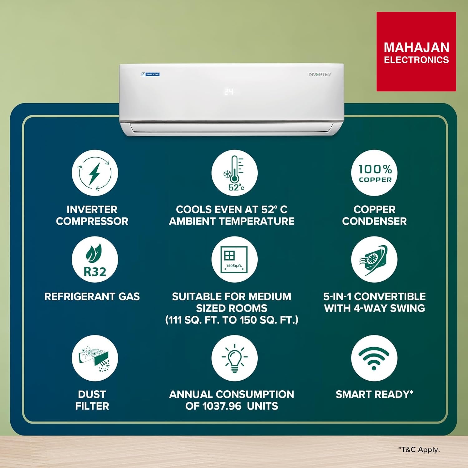Blue Star IA318DNUHC 5 in 1 Convertible 1.5 Ton 3 Star Inverter Split Air Conditioner Mahajan Electronics Online