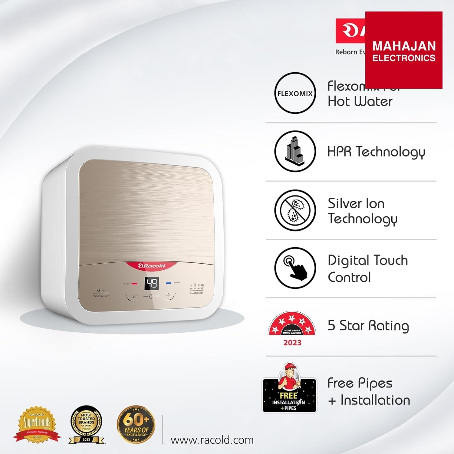 Racold Omnis DG 15L Vertical 5 Star Storage Water Heater(Geyser) Sandstorm Gold Mahajan Electronics Online