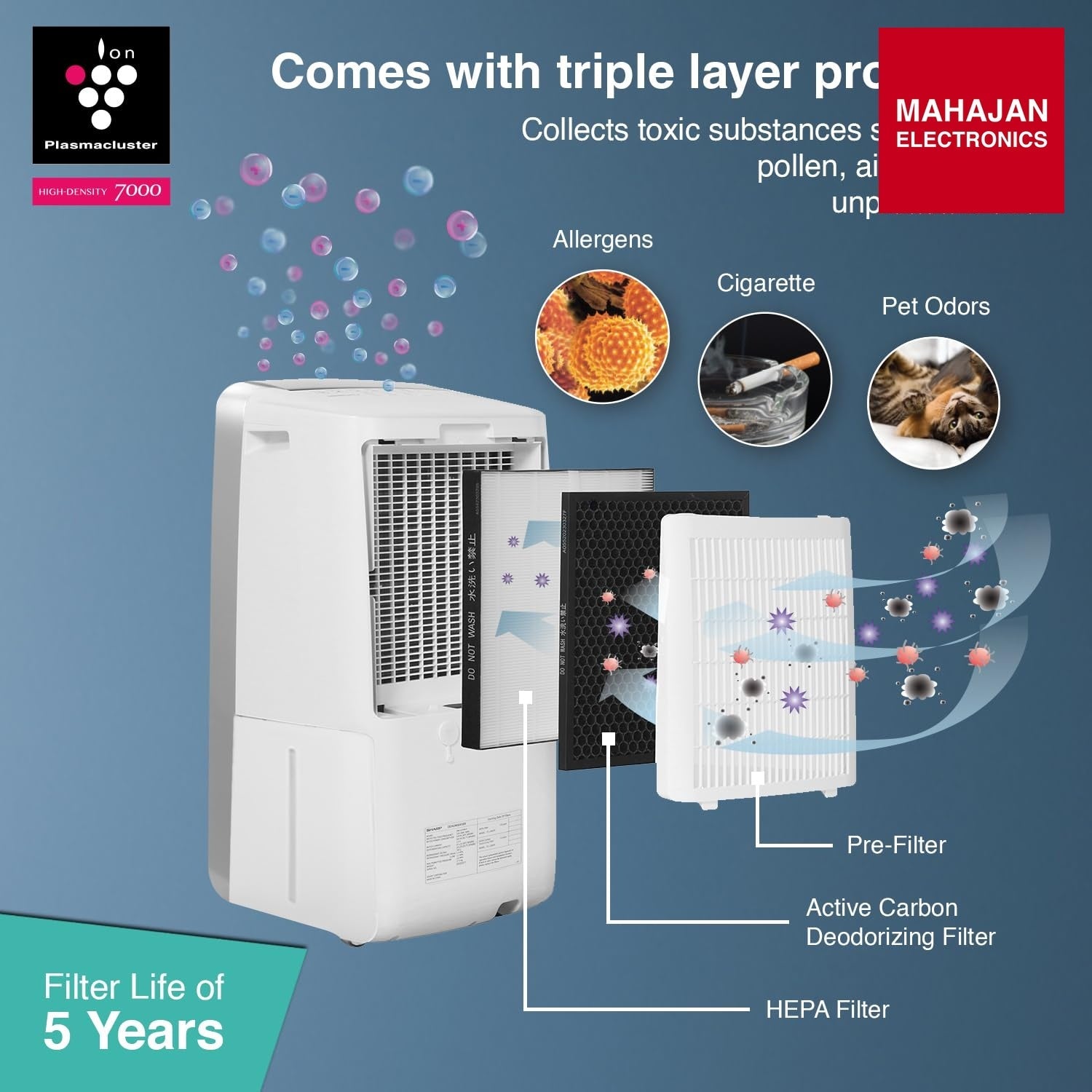 SHARP DW-J27FM-S Air Purifier with dehumidifier I Plasmacluster Tech fights against Mold – Mahajan Electronics Online.