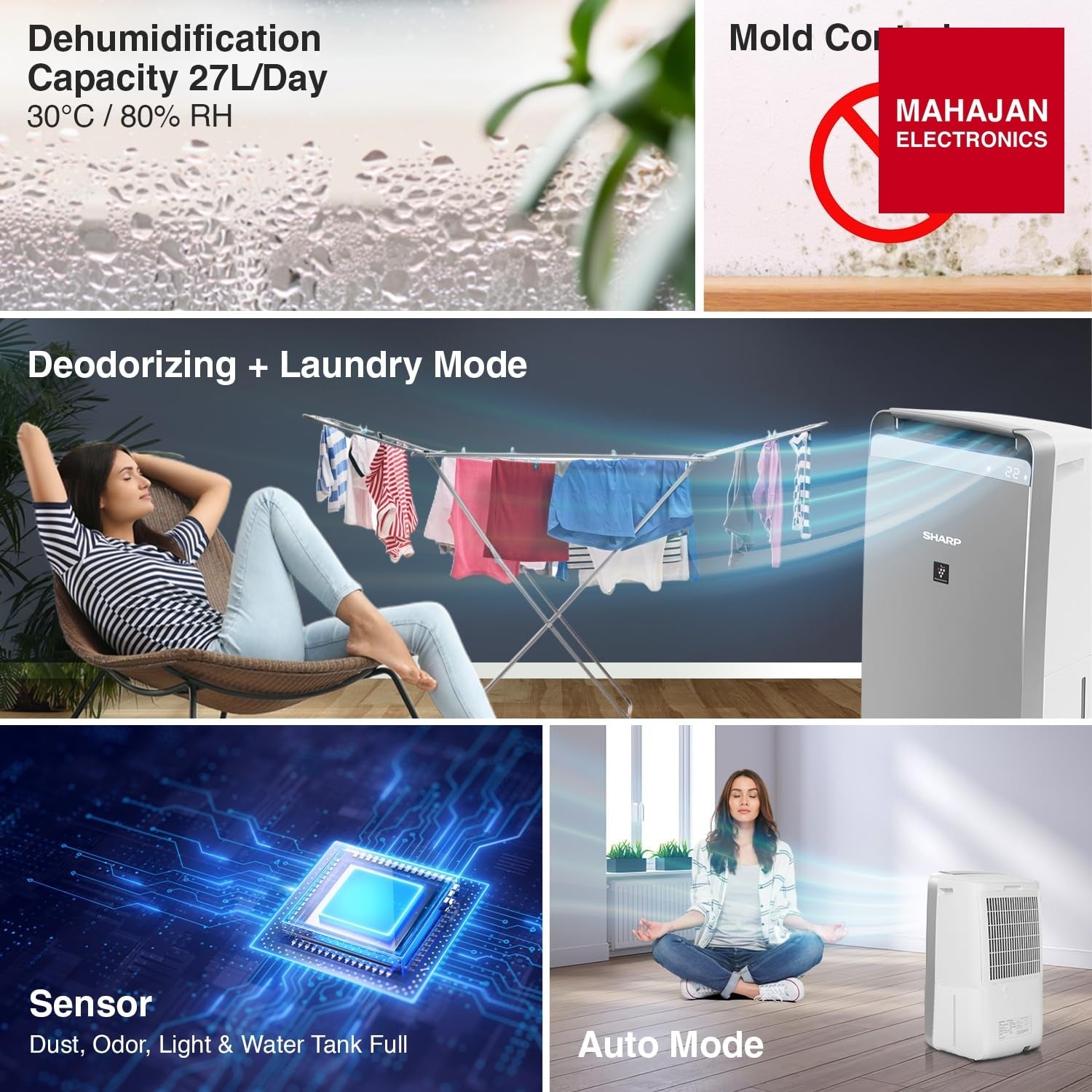 SHARP DW-J27FM-S Air Purifier with dehumidifier I Plasmacluster Tech fights against Mold – Mahajan Electronics Online.