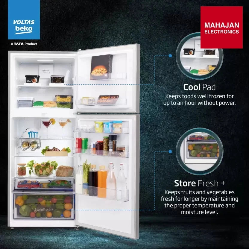 Voltas Beko RFF4653XPCF 432 L Frost Free Double Door Top Mount 2 Star Refrigerator Mahajan Electronics Online