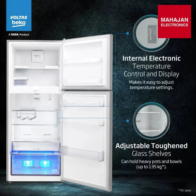 Voltas Beko RFF4653XPCF 432 L Frost Free Double Door Top Mount 2 Star Refrigerator Mahajan Electronics Online
