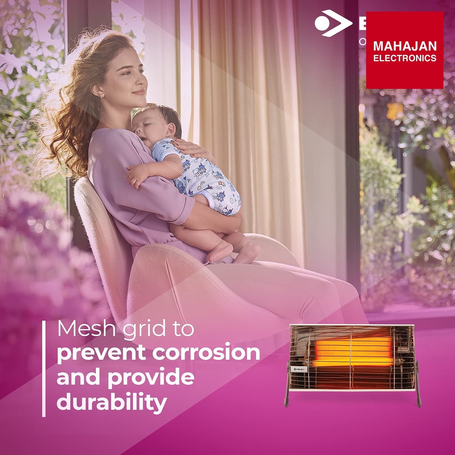 Bajaj Minor Radiant Room Heater 1000W PedestalHeater For Winter|Electric Heater ForRoom|Stainless Steel Heat Reflector|Nickel Chrome Bajaj