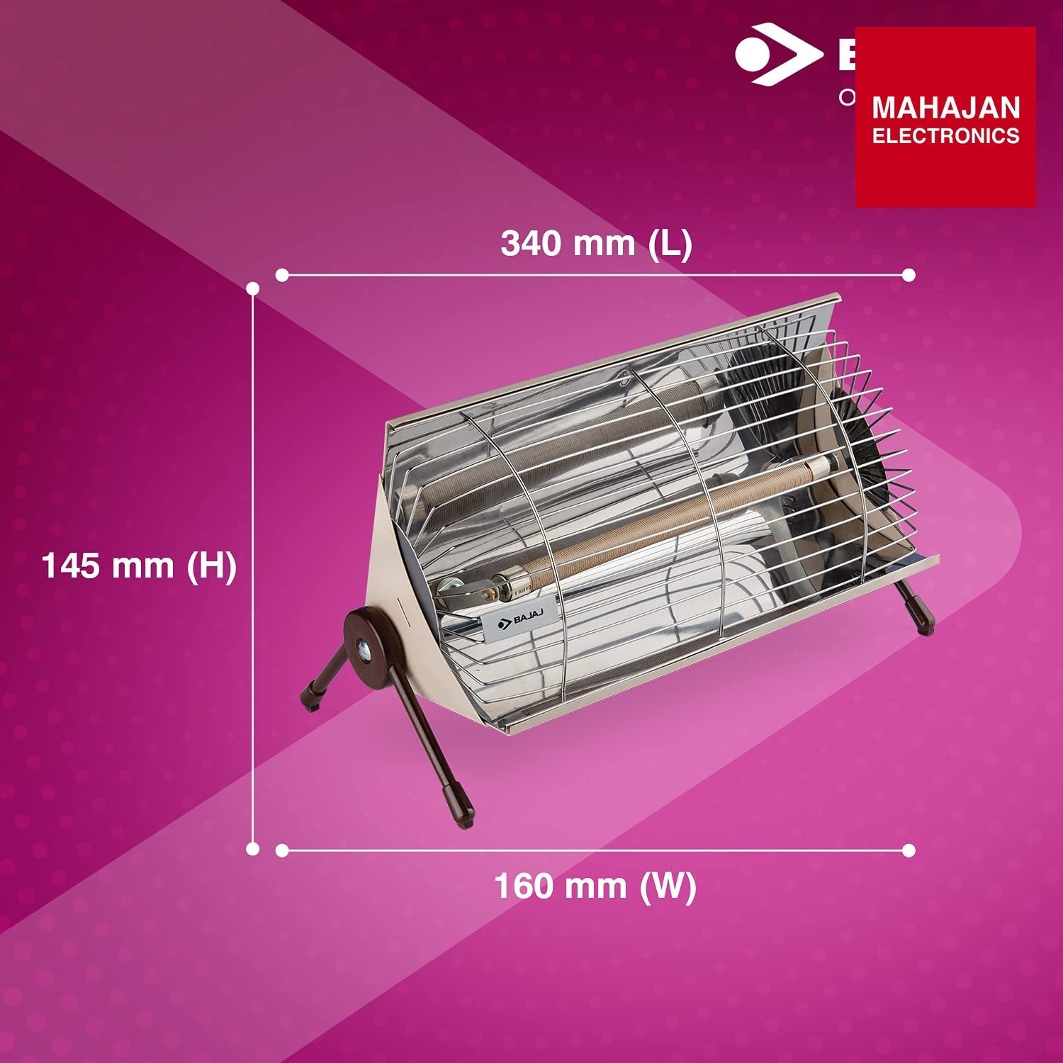Bajaj Minor Radiant Room Heater 1000W PedestalHeater For Winter|Electric Heater ForRoom|Stainless Steel Heat Reflector|Nickel Chrome Bajaj