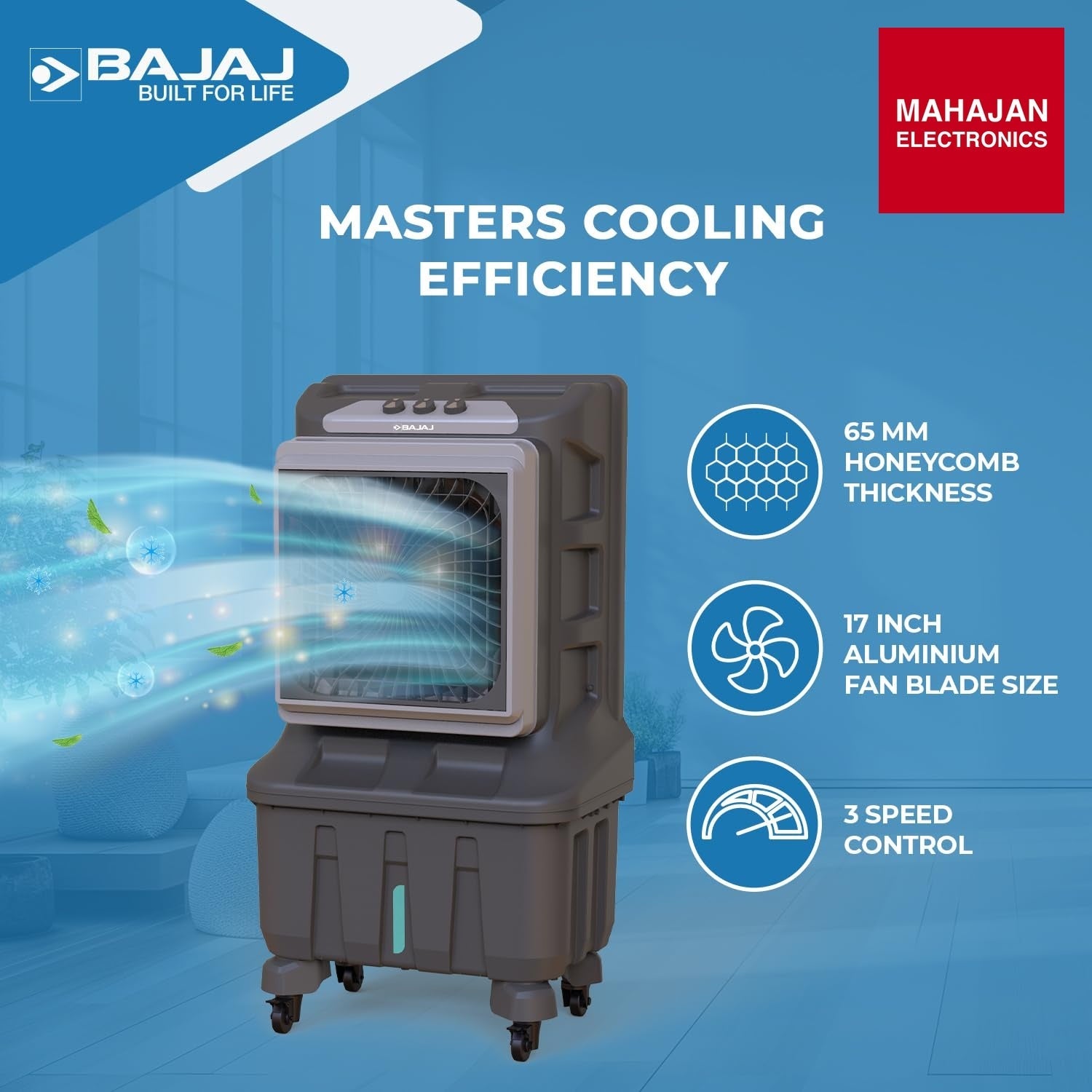 Bajaj X Force 100L air cooler secondary image with Mahajan Electronics logo