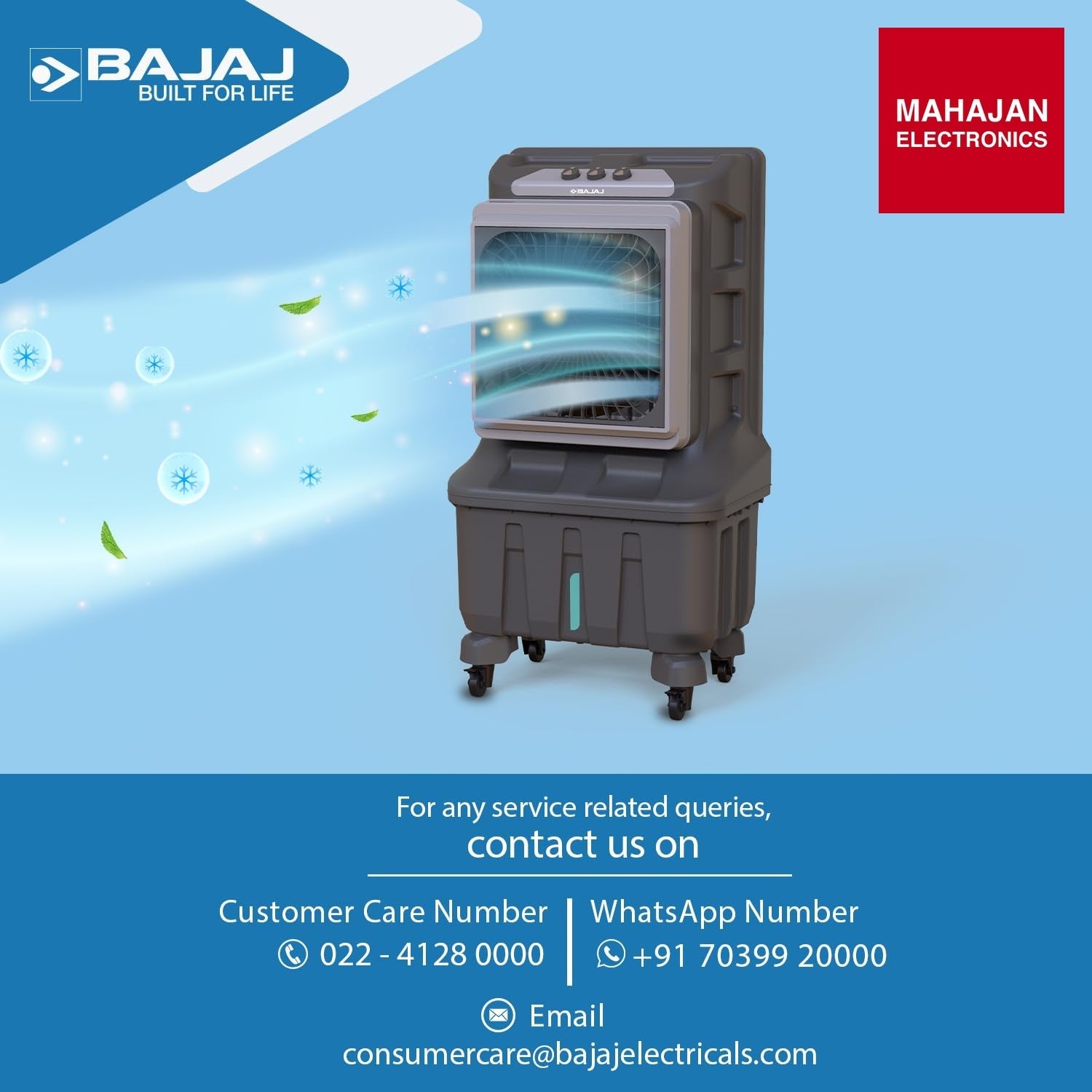 Bajaj X Force 100L air cooler secondary image with Mahajan Electronics logo