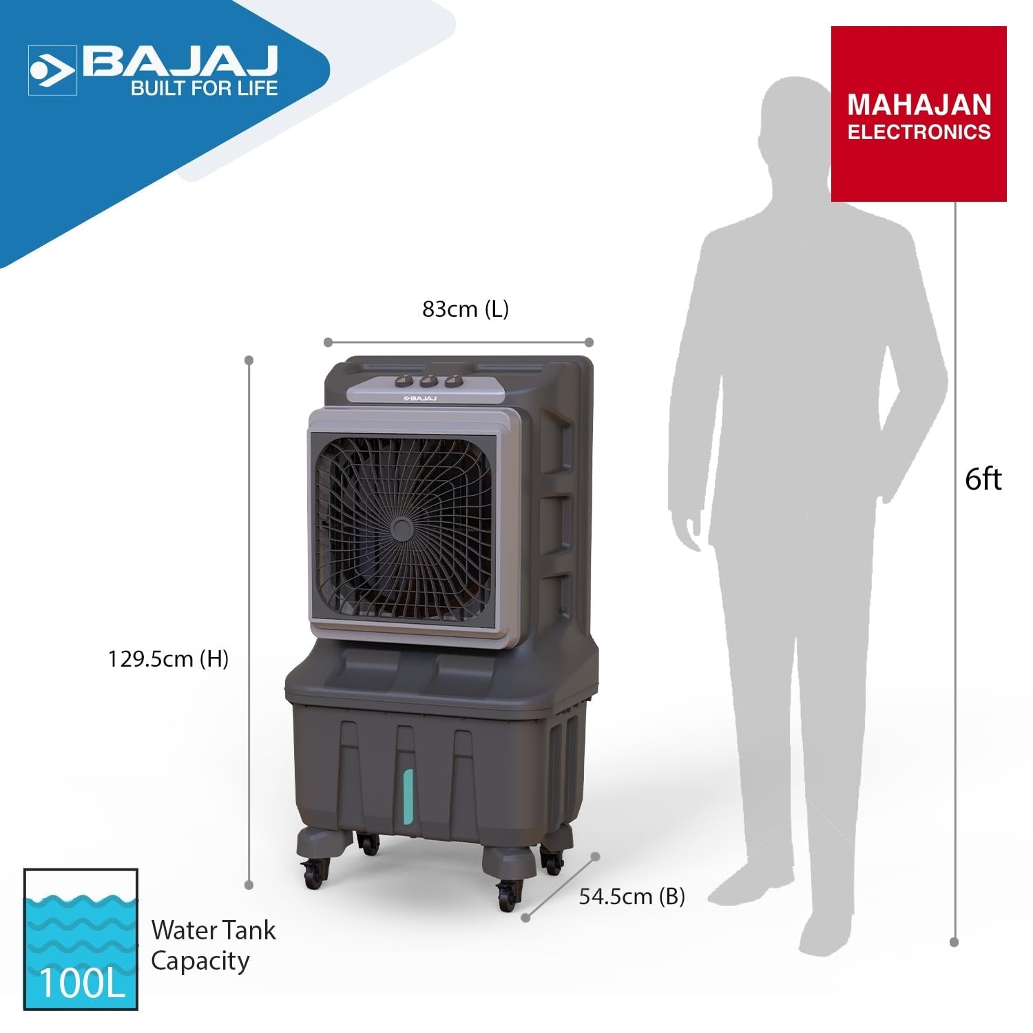 Bajaj X Force 100L air cooler secondary image with Mahajan Electronics logo