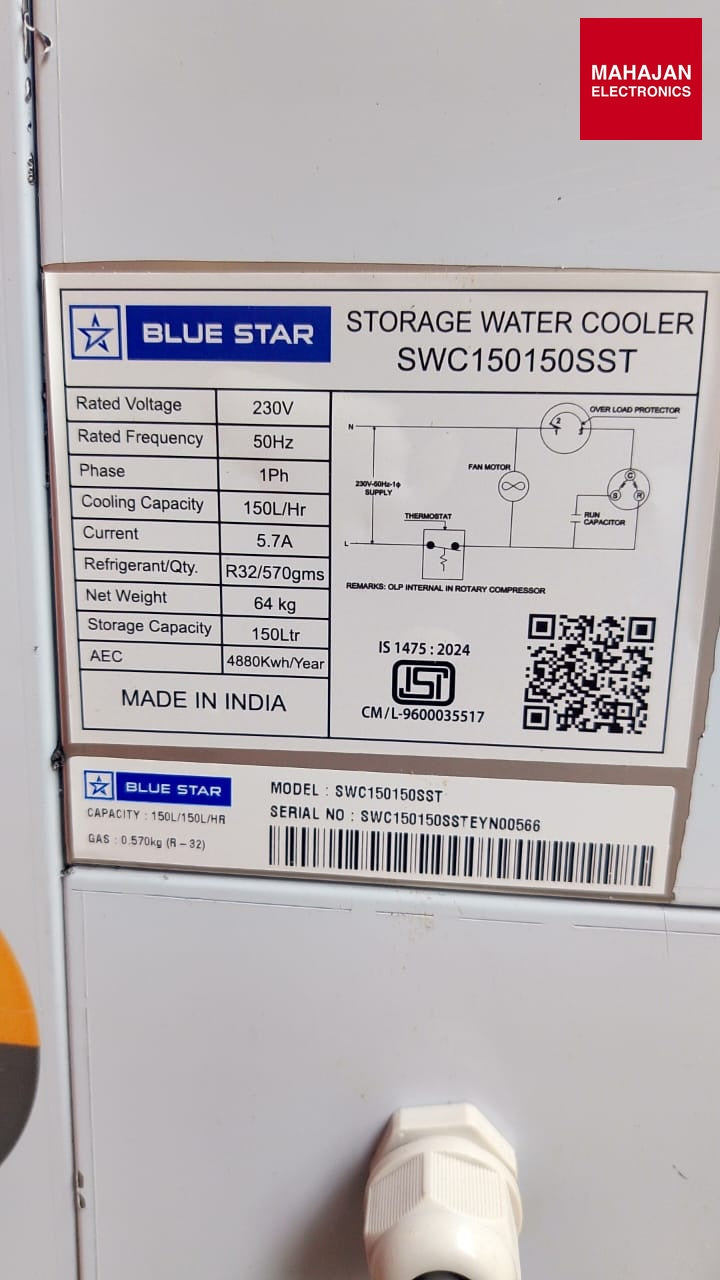 Blue Star SWC150150 water cooler secondary image with Mahajan Electronics logo