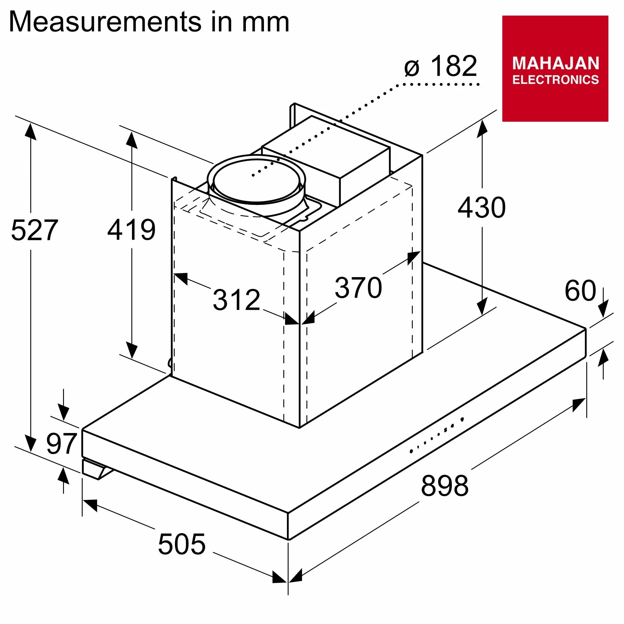Bosch DWBA98H60I chimney secondary image with Mahajan Electronics logo