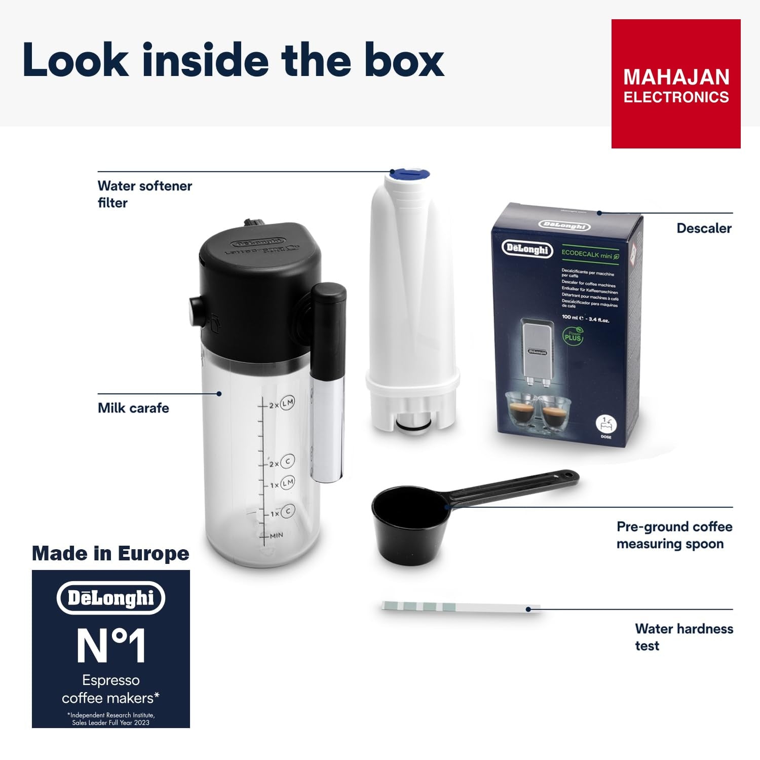 DeLonghi Magnifica Evo coffee machine secondary image with Mahajan Electronics logo