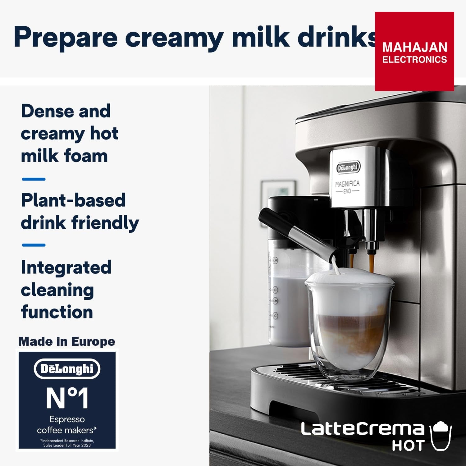 DeLonghi Magnifica Evo coffee machine secondary image with Mahajan Electronics logo