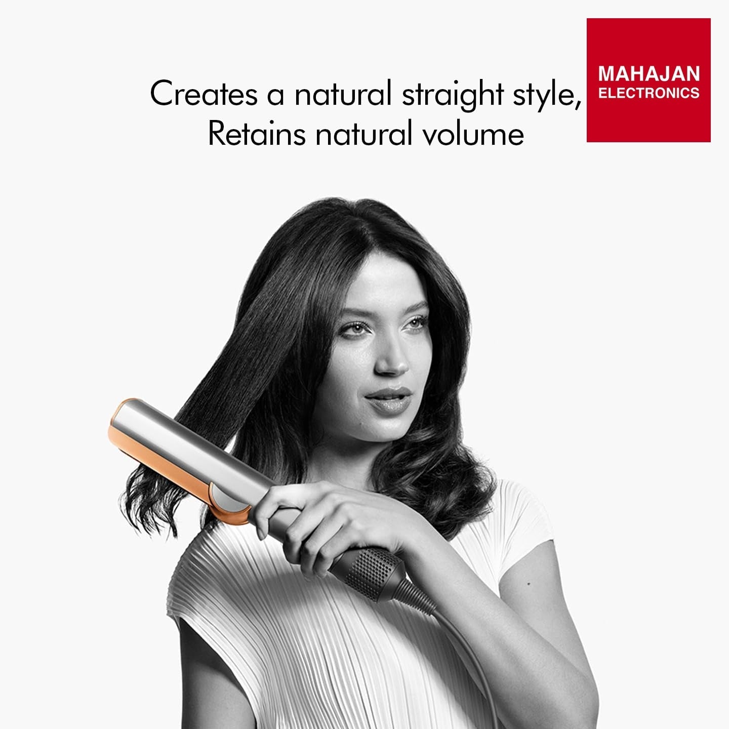 Dyson Airstrait Red Velvet and Gold secondary image with Mahajan Electronics logo