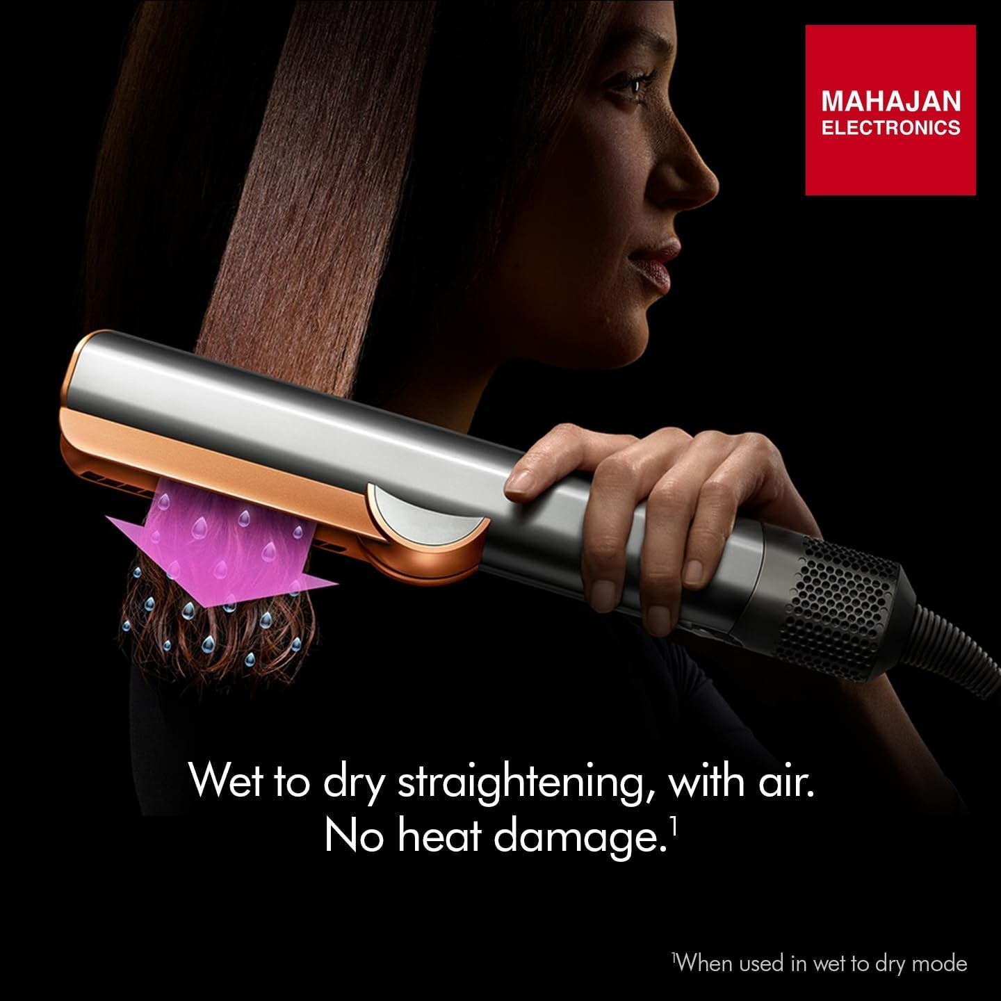 Dyson Airstrait Red Velvet and Gold secondary image with Mahajan Electronics logo