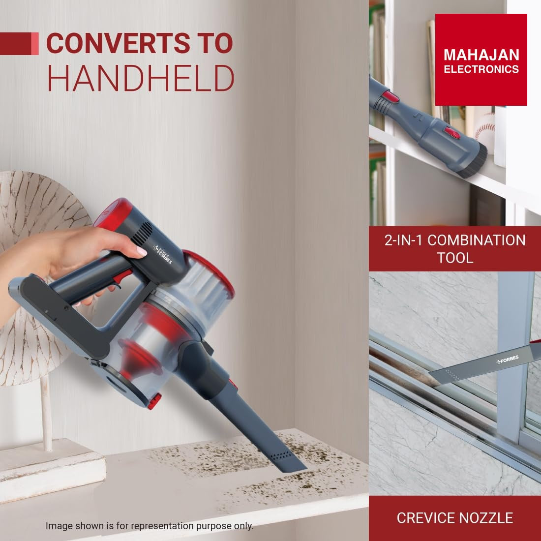 Eureka Forbes Kordfree K11 Lite vacuum cleaner secondary image with Mahajan Electronics logo