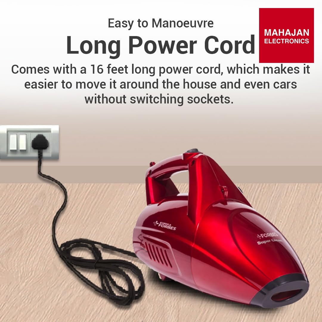 Eureka Forbes Super Clean 800W Handheld Vacuum Cleaner (Red/Black) – Portable, Lightweight, 0.5L Dust Cup, Blower & Suction Function Eureka Forbes