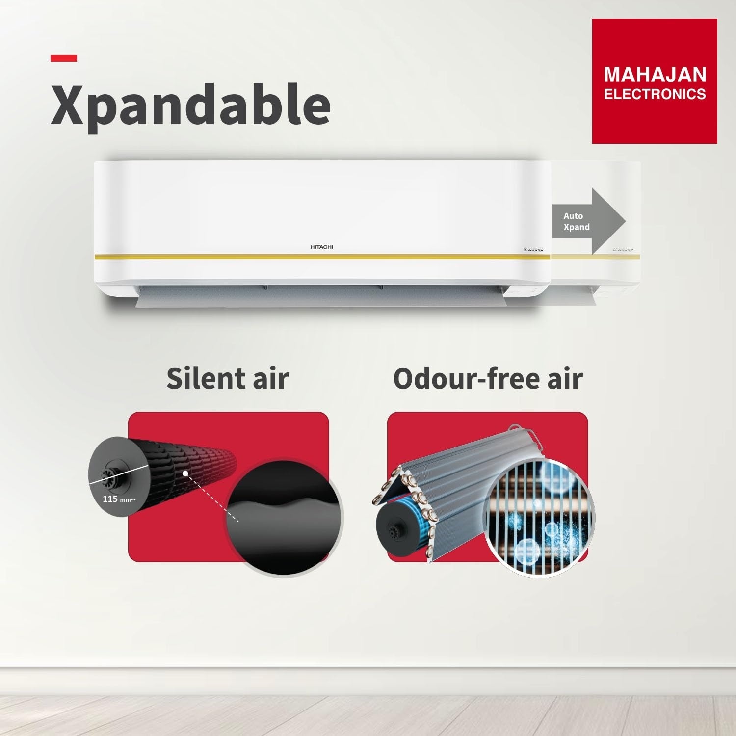 Hitachi RMRG422HFXO split AC secondary image with Mahajan Electronics logo