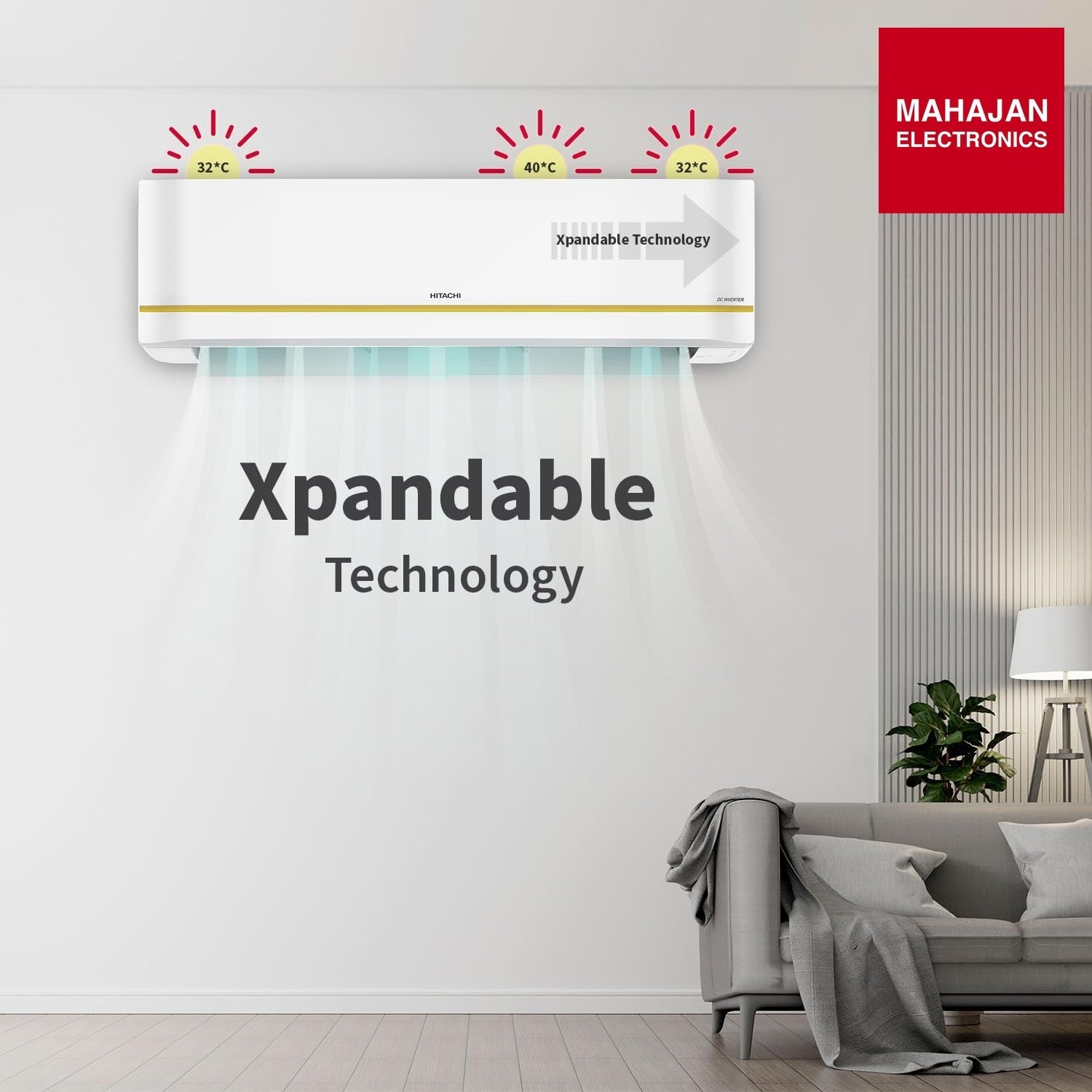 Hitachi RMRG422HFXO split AC secondary image with Mahajan Electronics logo