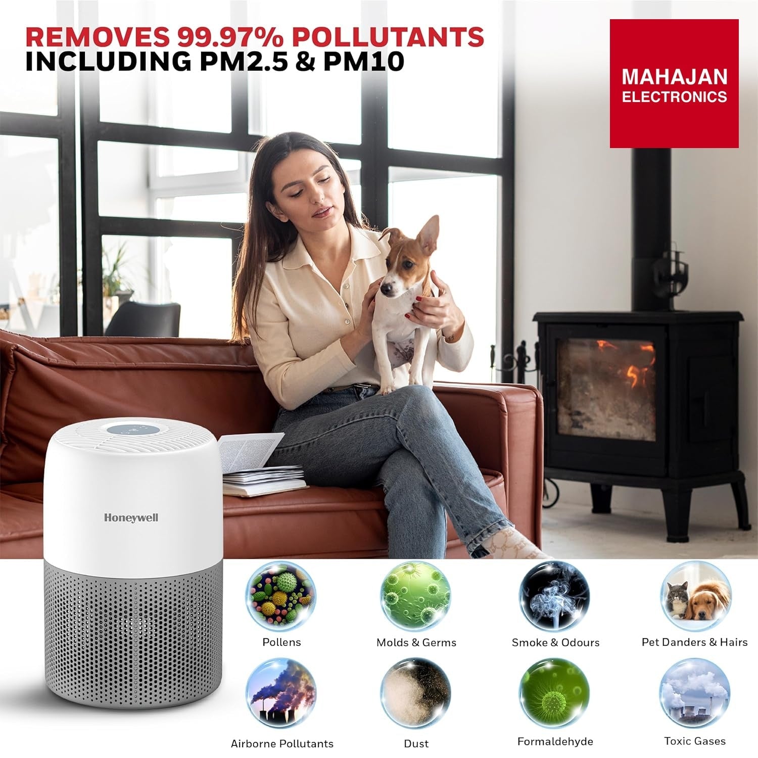 Honeywell Air touch V1 Air Purifier for Home & Office, 3-in-1 filter - Pre-Filter, H13 HEPA Filter, Activated Carbon Filter, Removes 99.97% Pollutants, Allergens, Pet Danger, Smoke, Dust & Pollens Honeywell