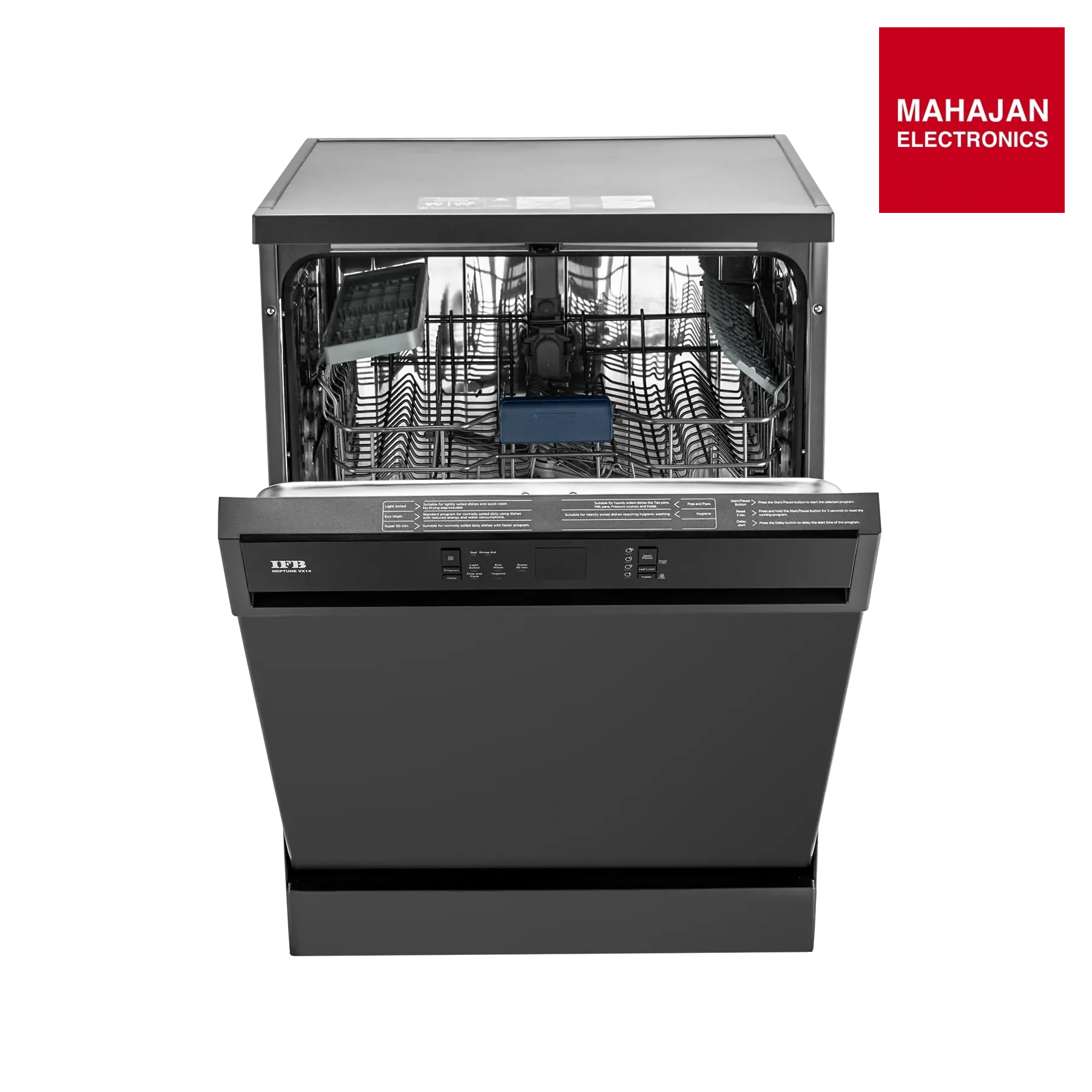 IFB Neptune VX 14 14 Place Settings Freestanding Dishwasher – 70°C Hot Water Wash, Steam Drying, Dark Silver IFB