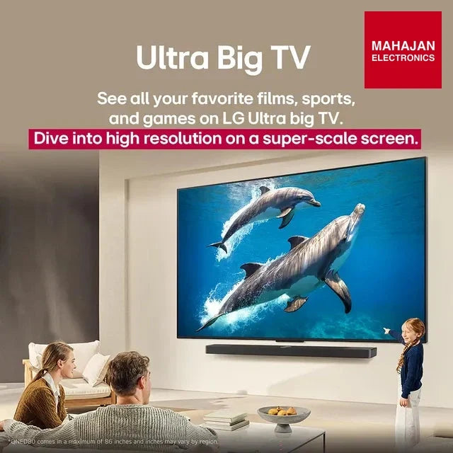 LG 55QNED8BA television secondary image with Mahajan Electronics logo