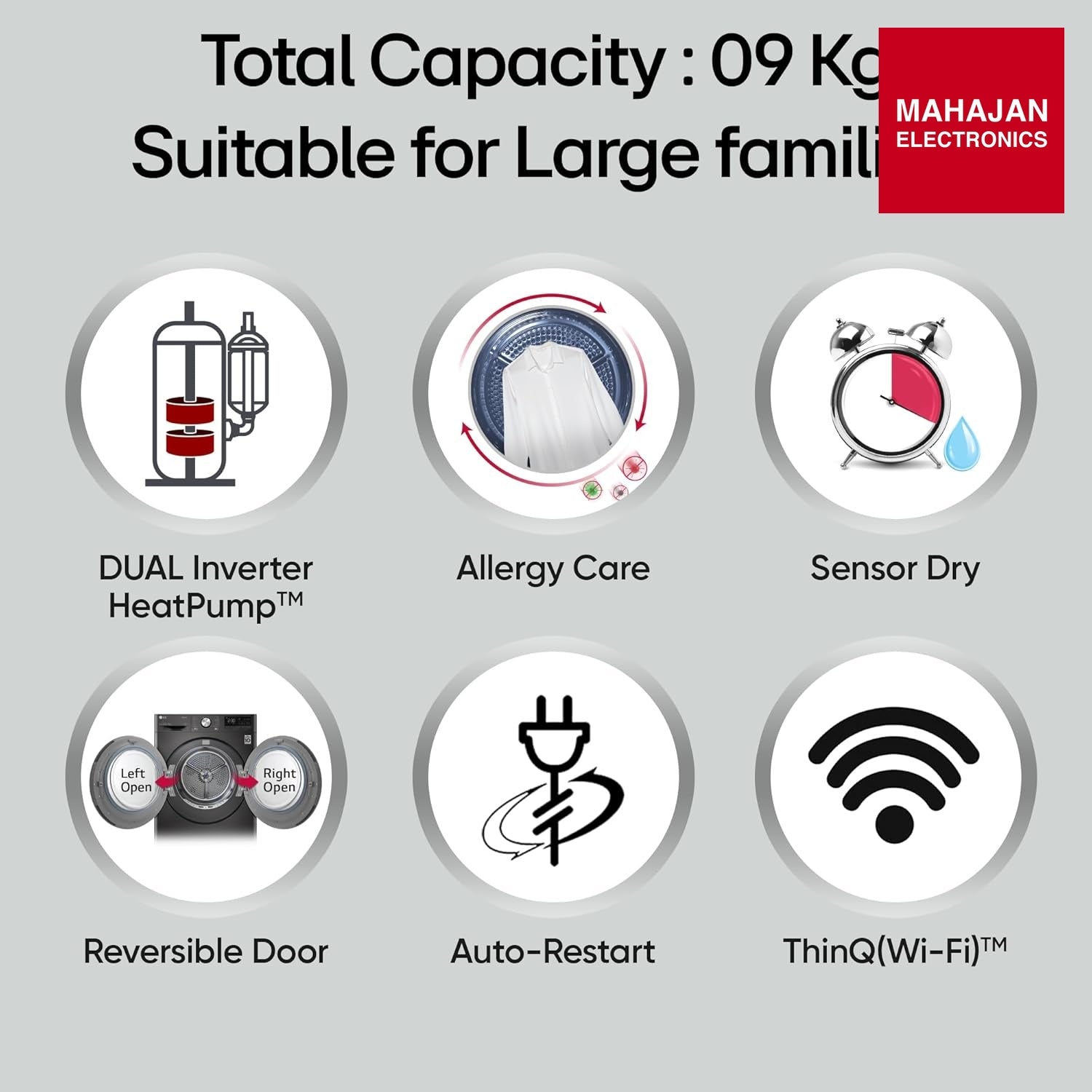 LG DHV09SAM dryer secondary image with Mahajan Electronics logo