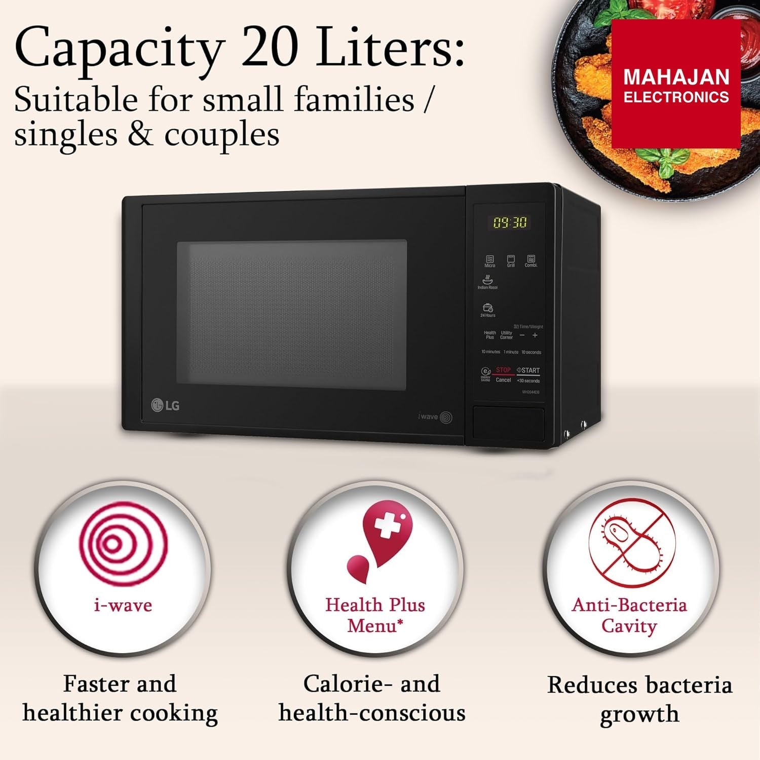 LG MH2044DB 20 L Grill Microwave Oven (Black, Anti-Bacterial Cavity, Health Plus Menu) LG