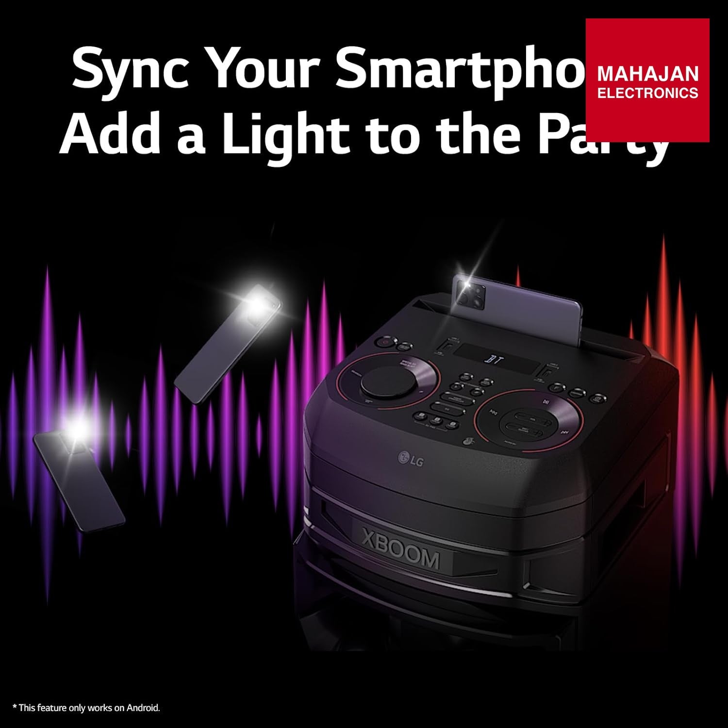 LG XBOOM RNC7 party speaker secondary image with Mahajan Electronics logo