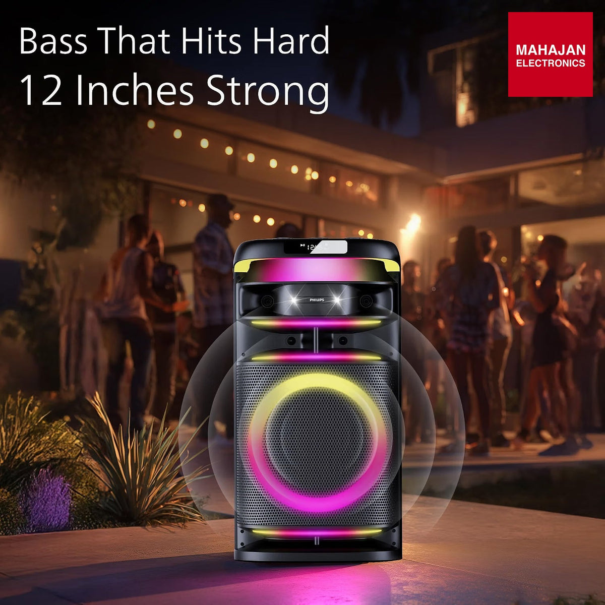 Philips TAX3004 300 W Bluetooth Party Speaker with 2 Wireless Mics, RGB Lights, LED Display, USB & AUX (Black) – Mahajan Electronics Online.