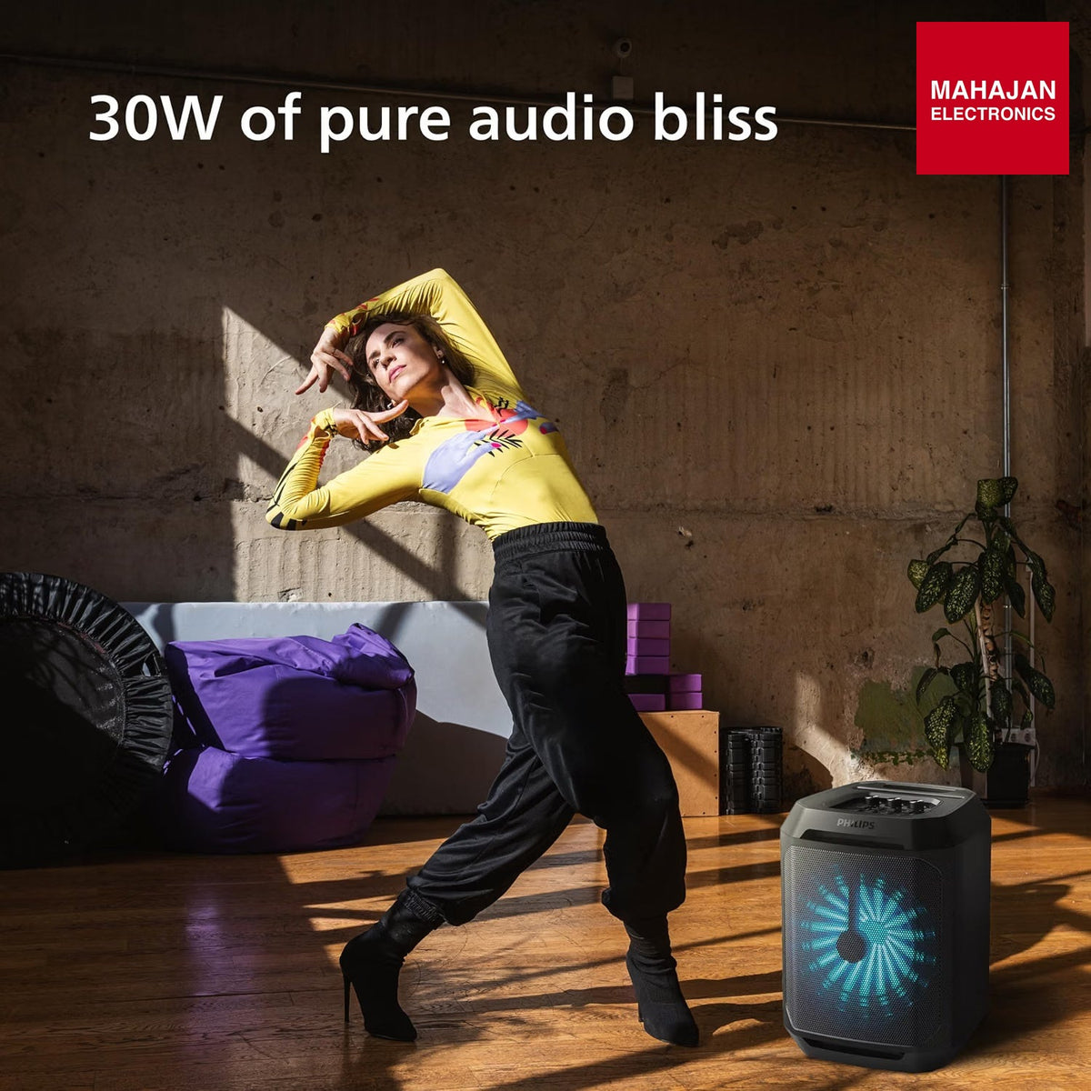 Philips TAX2208 30 W Bluetooth Party Speaker with Wired Mic, 8 Speaker System, Up to 7 Hours Playtime & Party Lights (Black) – Mahajan Electronics Online.