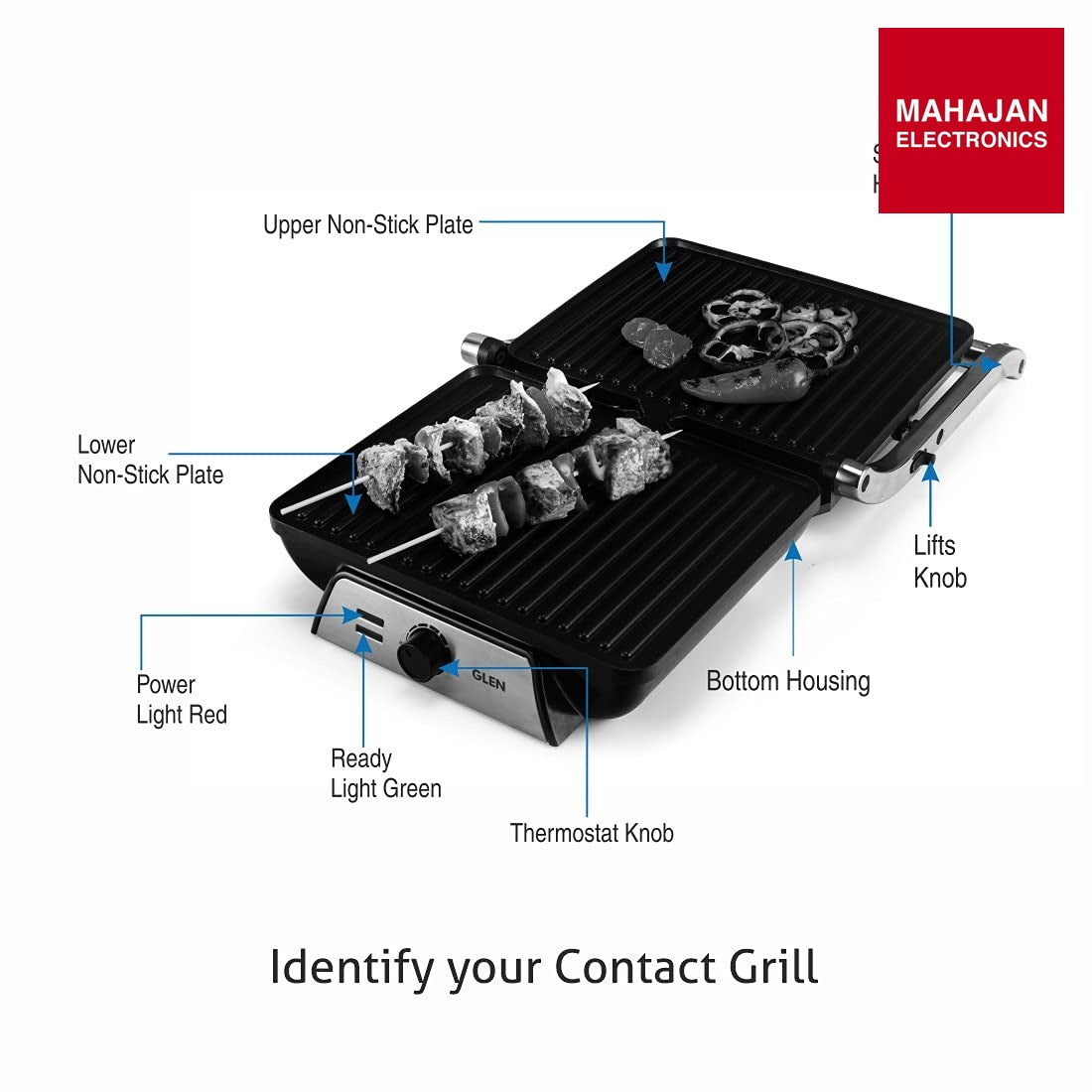 Glen SA3031 Contact Grill 2000W with Oil Collector Tray and 180 Degree Opening Silver – Mahajan Electronics Online.