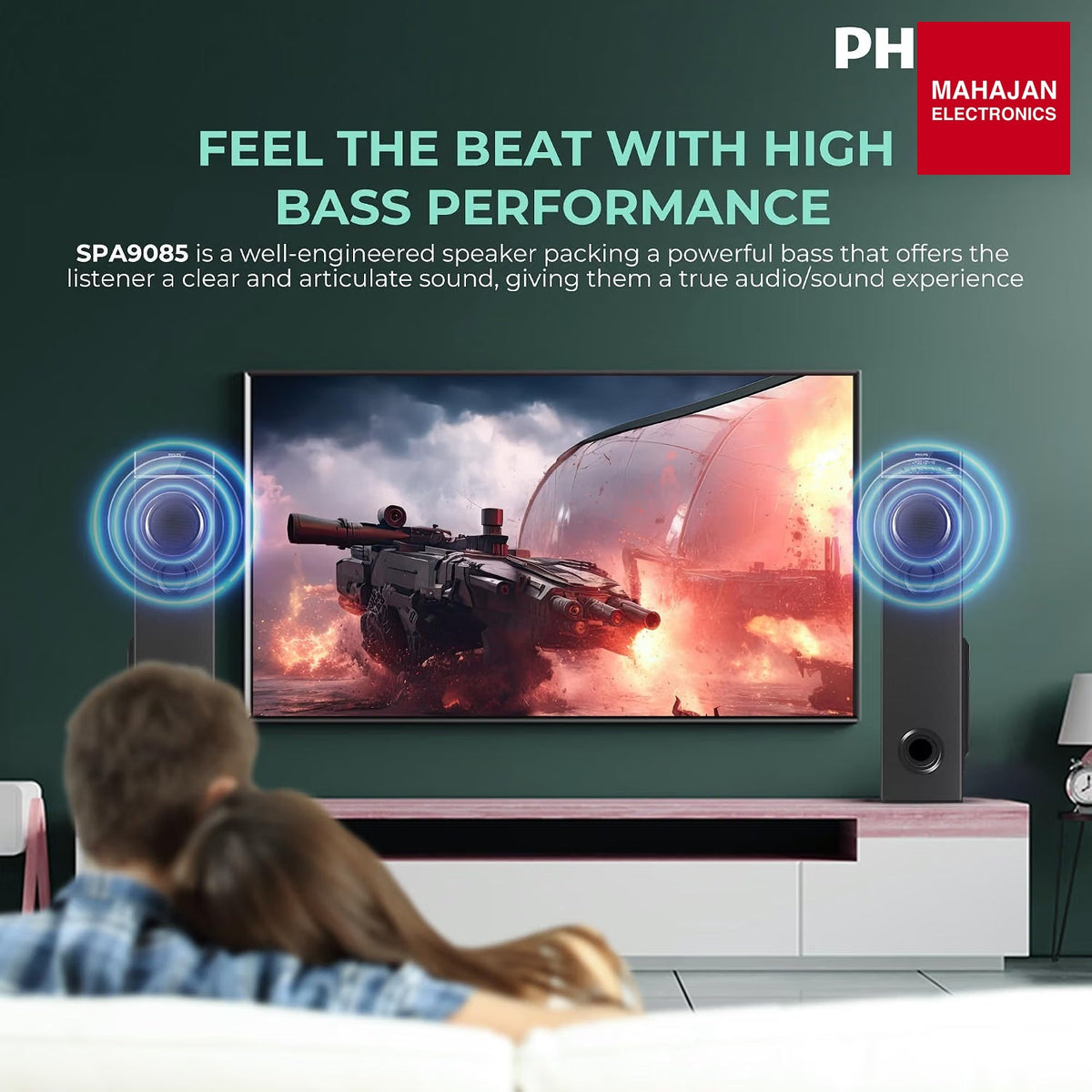 Philips SPA9085 2.0 Channel 100 W Multimedia Tower Speakers with Wireless Mic, Bluetooth, USB, AUX & FM Karaoke (Black) – Mahajan Electronics Online.