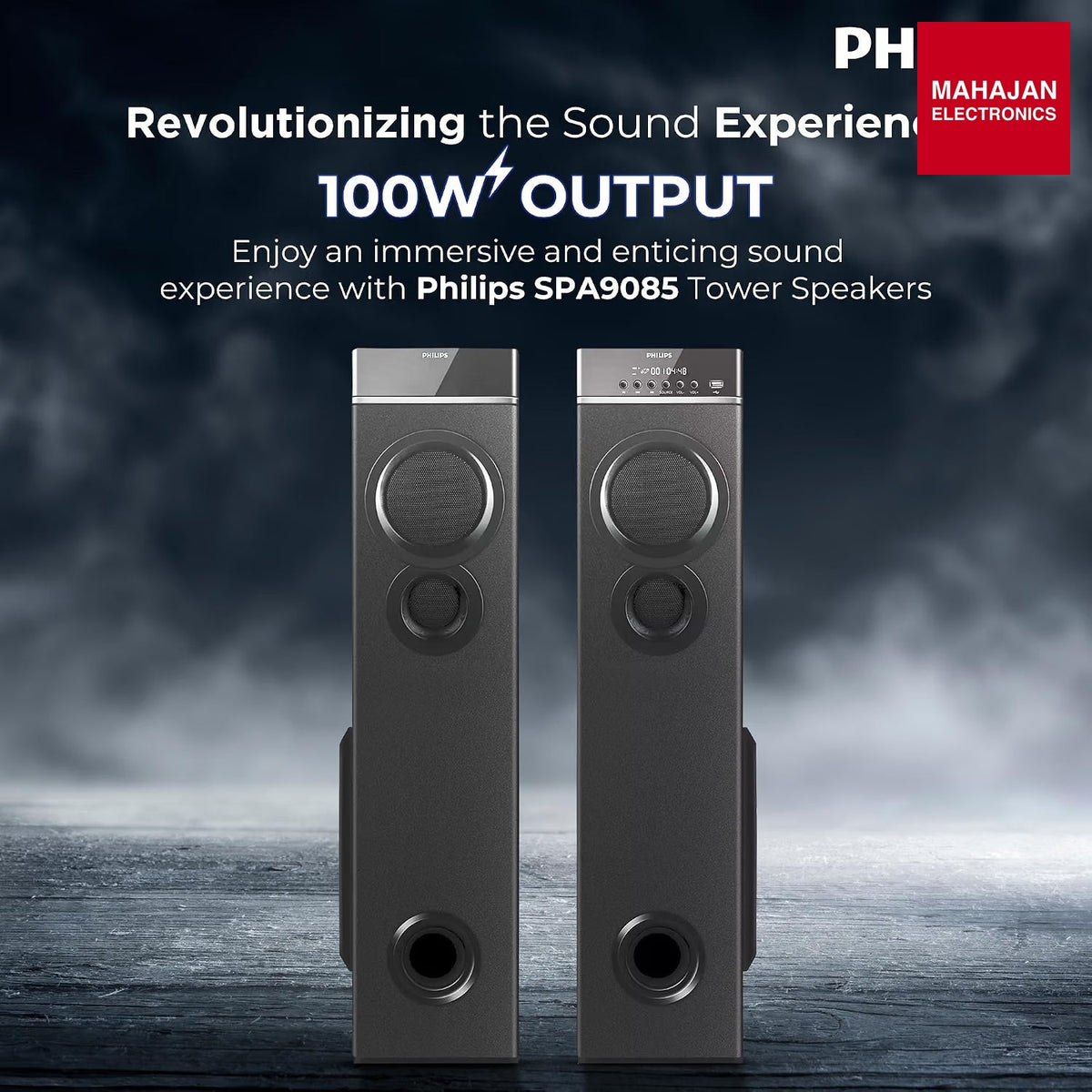 Philips SPA9085 2.0 Channel 100 W Multimedia Tower Speakers with Wireless Mic, Bluetooth, USB, AUX & FM Karaoke (Black) – Mahajan Electronics Online.