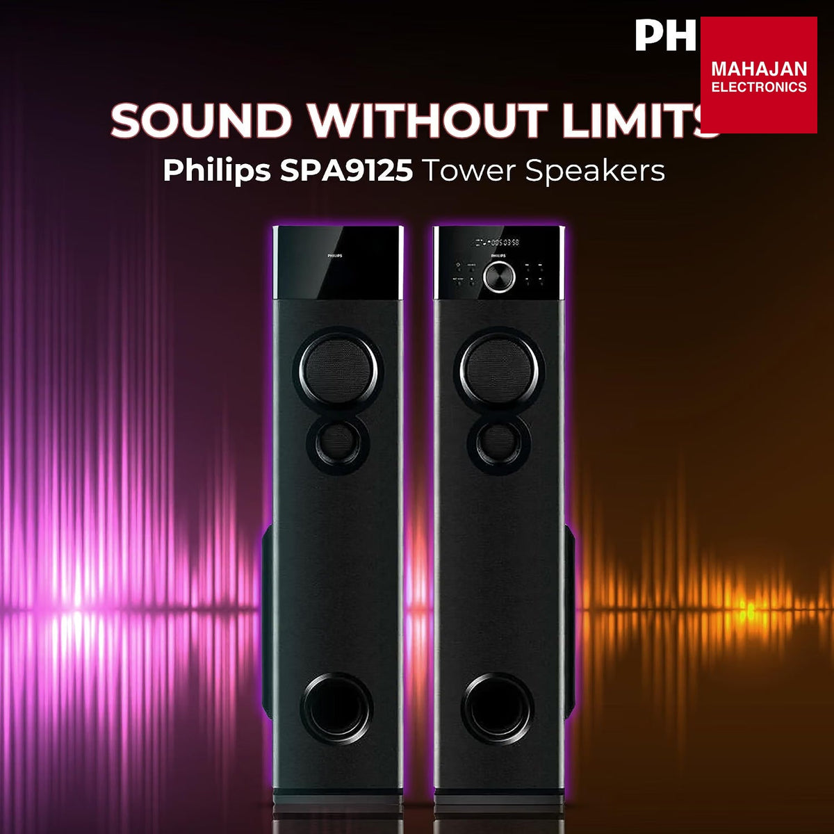 Philips SPA9125 2.0 Channel 130 W Multimedia Tower Speakers with Wireless Mic, Bluetooth, USB, AUX & FM Karaoke (Black) – Mahajan Electronics Online.