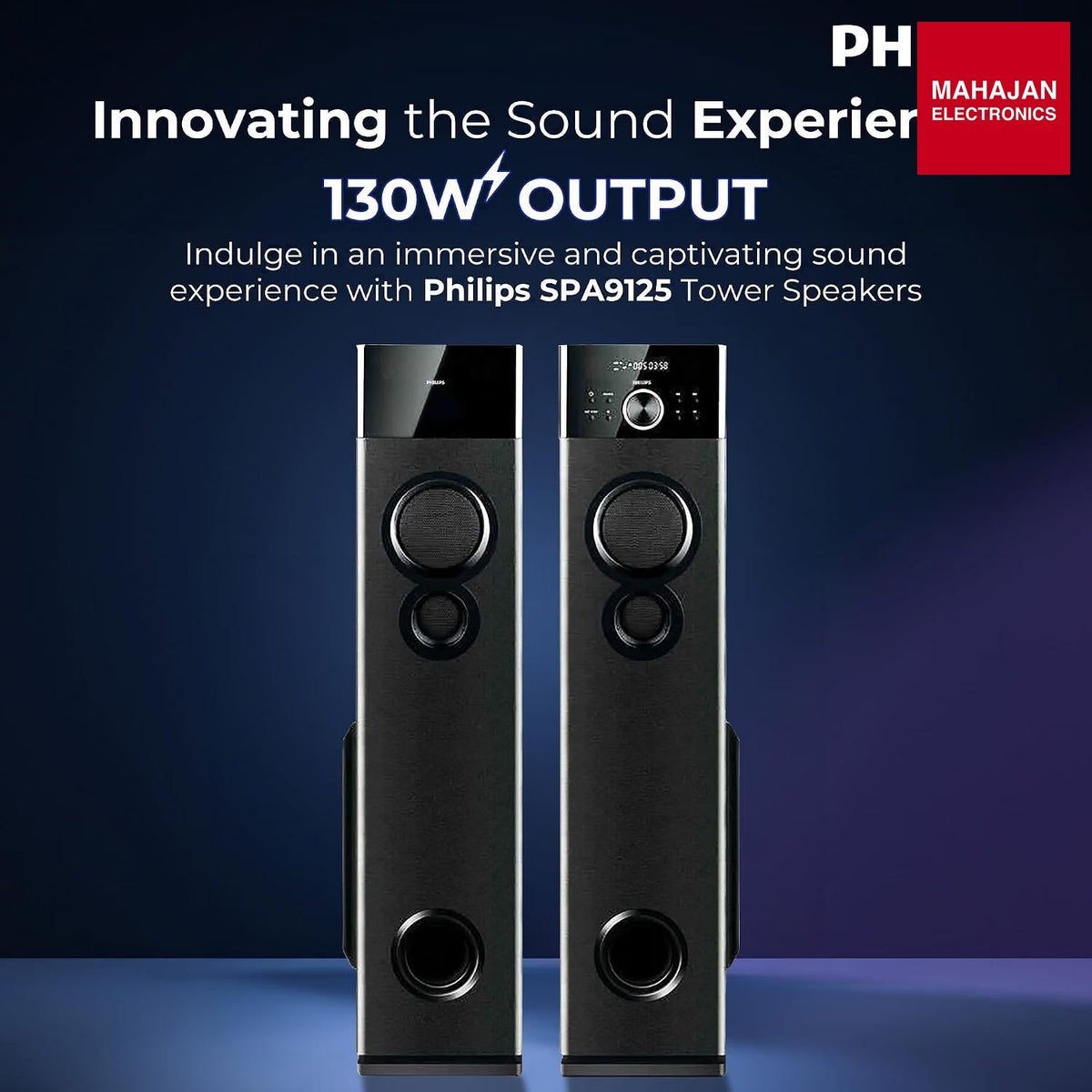 Philips SPA9125 2.0 Channel 130 W Multimedia Tower Speakers with Wireless Mic, Bluetooth, USB, AUX & FM Karaoke (Black) – Mahajan Electronics Online.