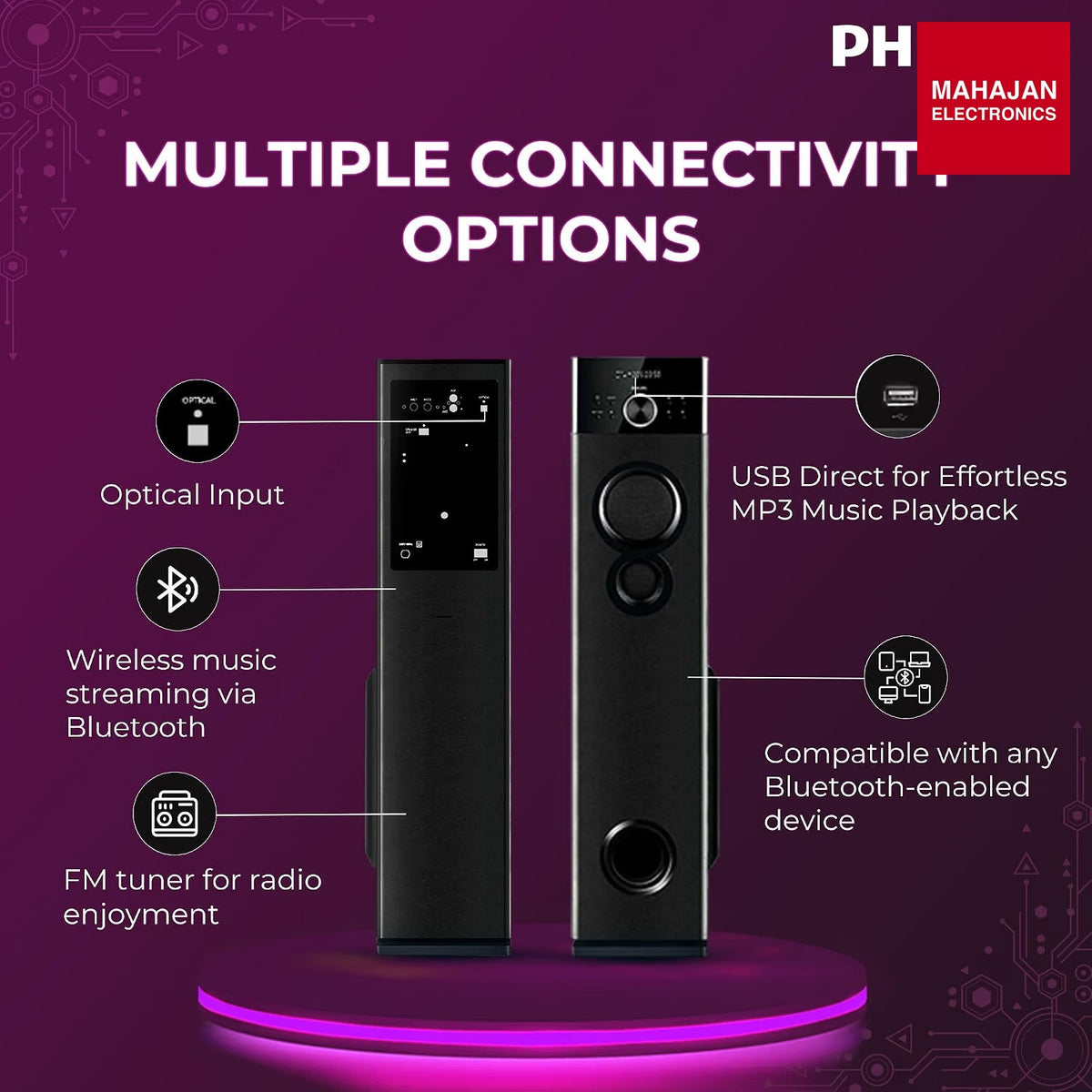 Philips SPA9125 2.0 Channel 130 W Multimedia Tower Speakers with Wireless Mic, Bluetooth, USB, AUX & FM Karaoke (Black) – Mahajan Electronics Online.