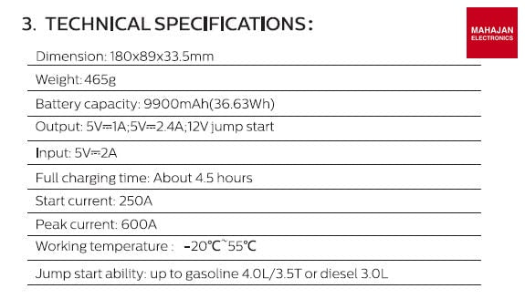 Philips JS3210 Car Jump Starter | 9900mAh Power Bank Philips