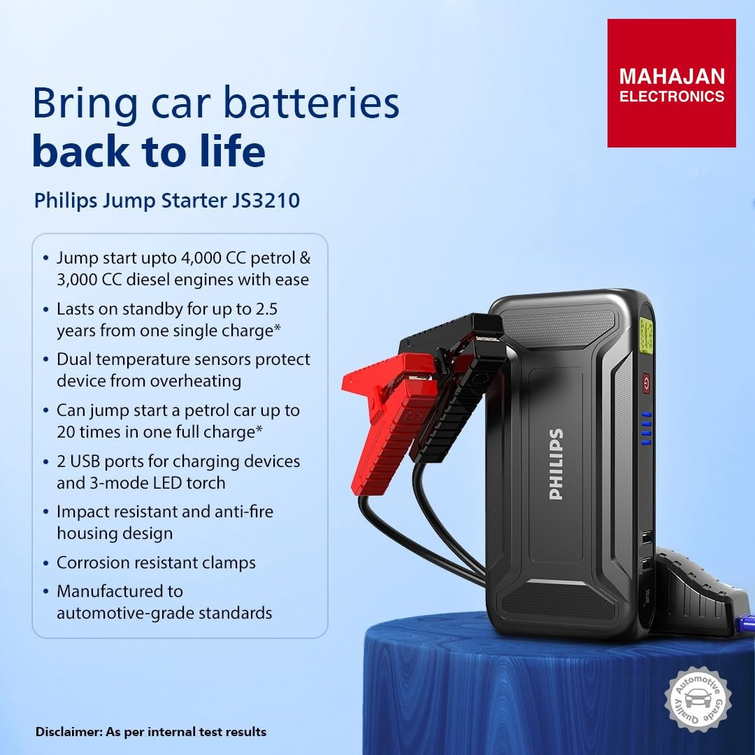 Philips JS3210 Car Jump Starter | 9900mAh Power Bank Philips
