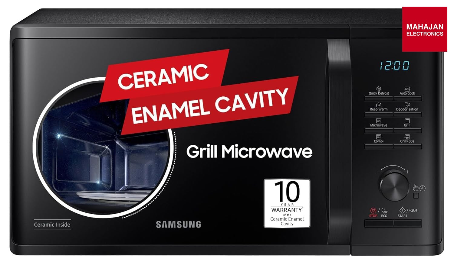Samsung MG23A3515AK/TL 23L Grill Microwave Oven (Black) with Ceramic Enamel Cavity, Eco Mode, Quick Defrost & – Mahajan Electronics Online.