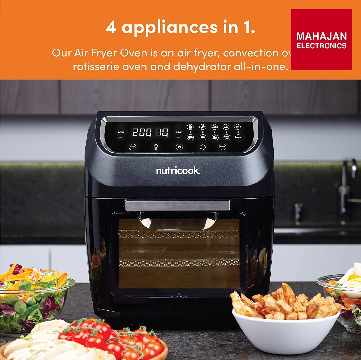 NUTRICOOK 1800 Watts, Digital/One Touch Control Panel Display, 8 Preset Programs Air Fryer Oven (12 L, Black,NC-AFO112K) - Mahajan Electronics Online