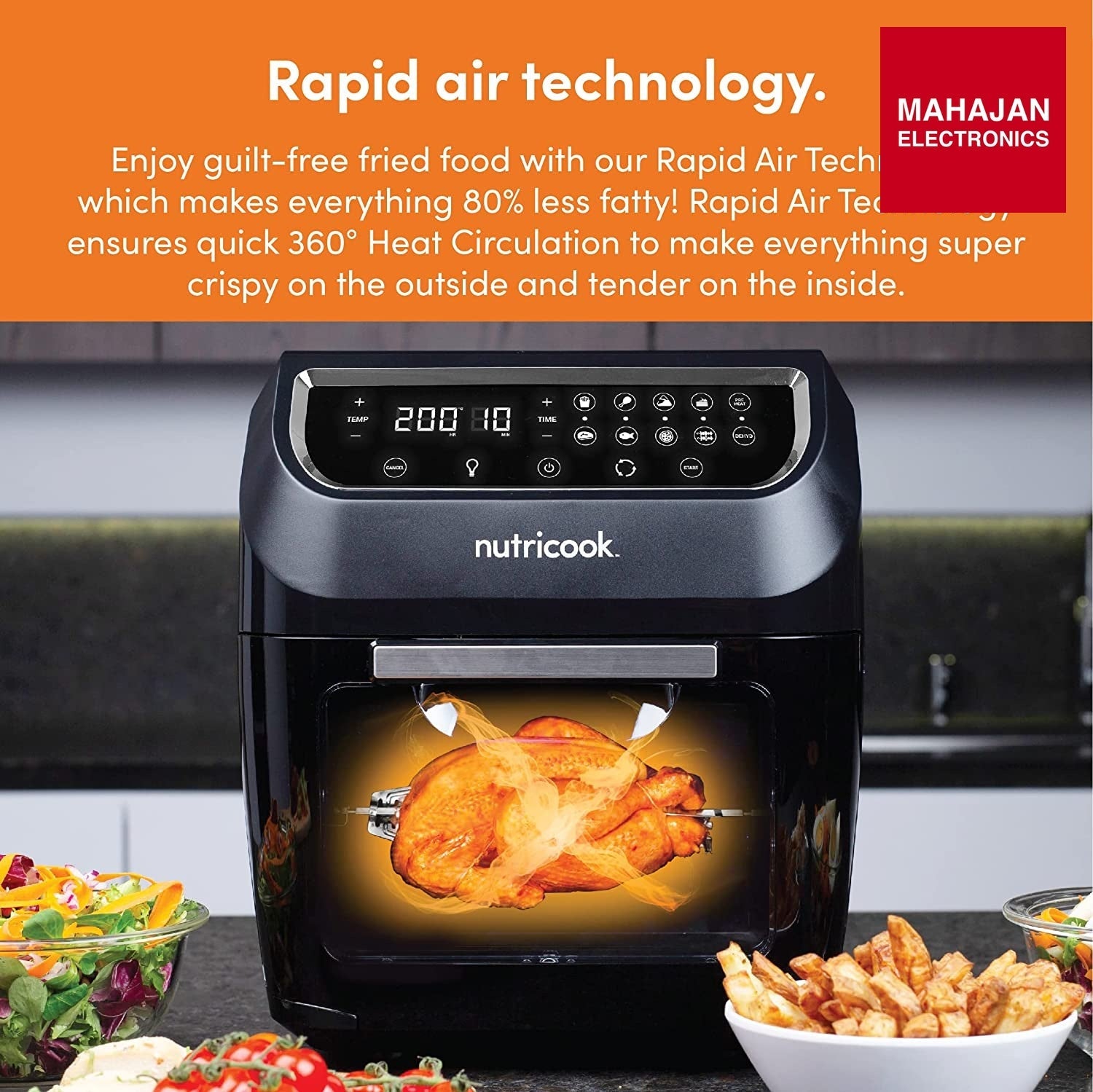NUTRICOOK 1800 Watts, Digital/One Touch Control Panel Display, 8 Preset Programs Air Fryer Oven (12 L, Black,NC-AFO112K) - Mahajan Electronics Online