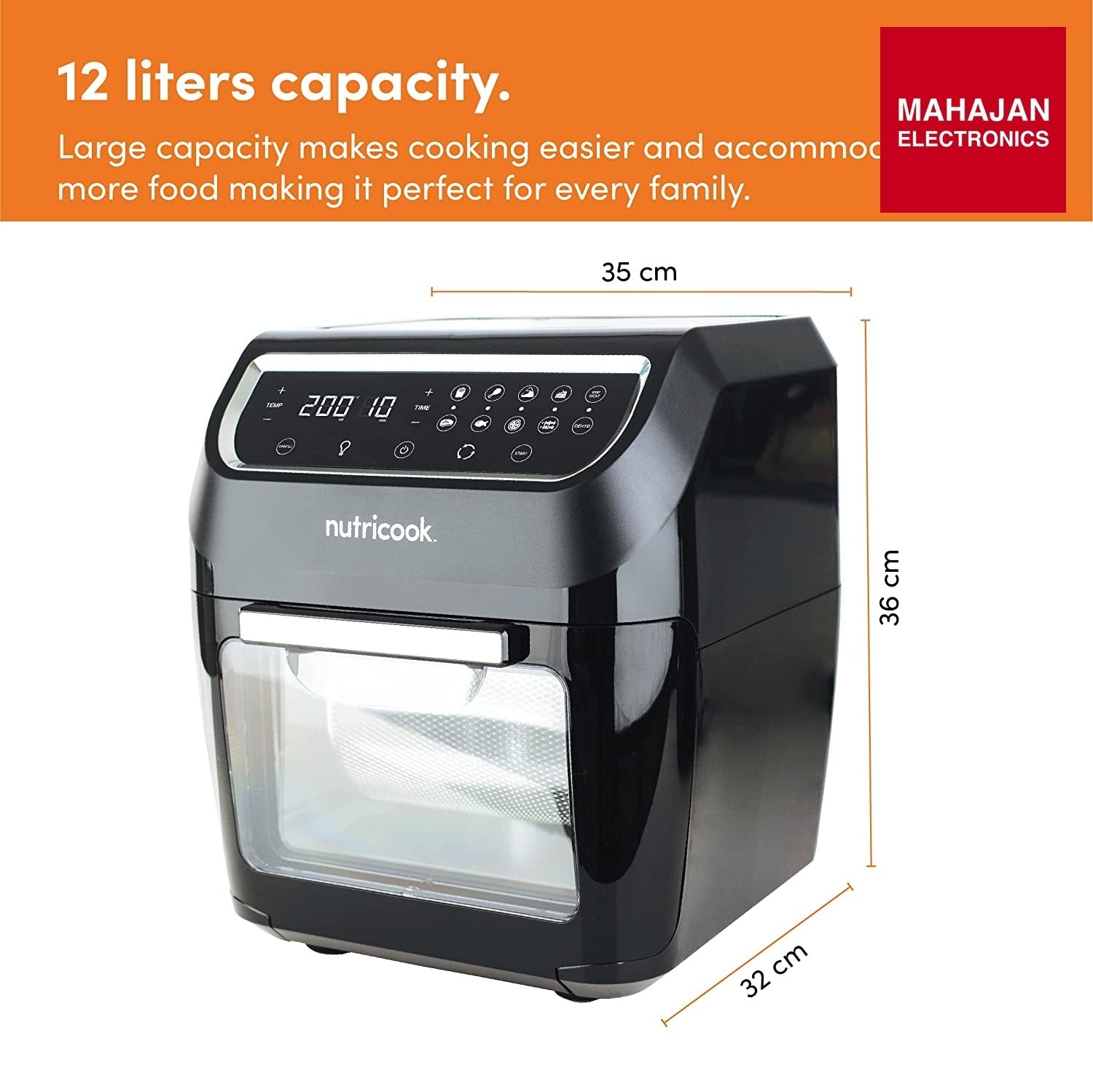 NUTRICOOK 1800 Watts, Digital/One Touch Control Panel Display, 8 Preset Programs Air Fryer Oven (12 L, Black,NC-AFO112K) - Mahajan Electronics Online