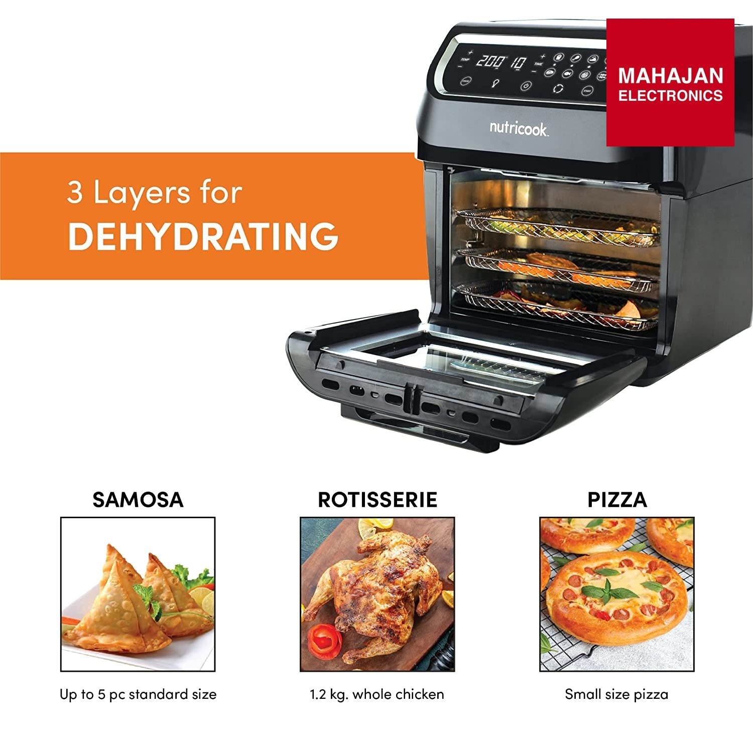 NUTRICOOK 1800 Watts, Digital/One Touch Control Panel Display, 8 Preset Programs Air Fryer Oven (12 L, Black,NC-AFO112K) - Mahajan Electronics Online