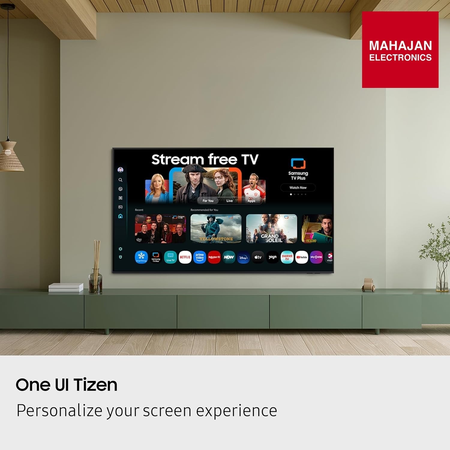 Samsung QA55Q8FAA television secondary image with Mahajan Electronics logo