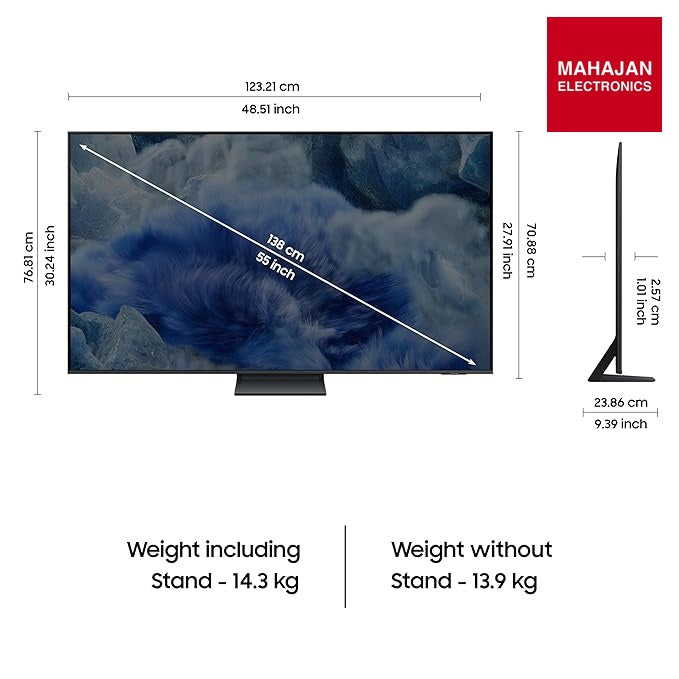 Samsung QA55Q8FAA television secondary image with Mahajan Electronics logo
